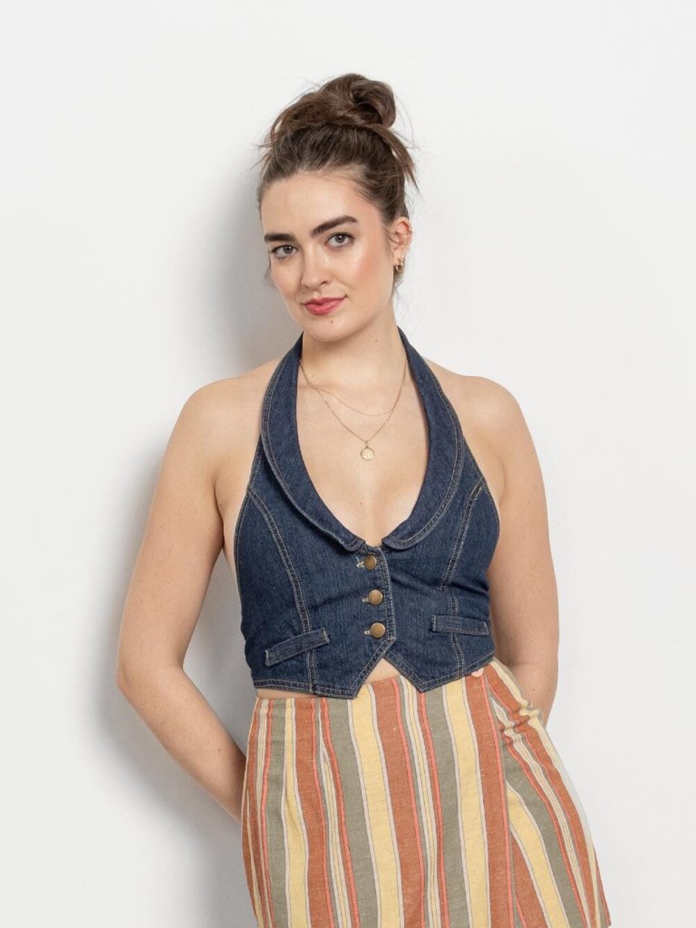 DENIM HALTER TOP Backless Trashy Y2K 2000s Britney Vintage / Small Medium